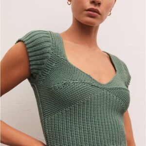 Z Supply Green V-Neck Sweater with Ribbed Knit
